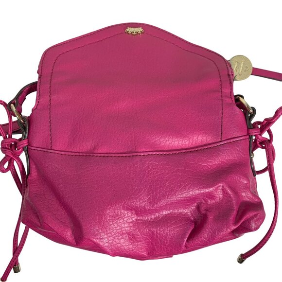 JUICY COUTURE Hot Pink Faux Leather Crossbody Bag Crown Logo Side Drawstrings - Picture 3 of 10